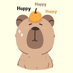 Happy capybara, Cute cartoon capybara illustration