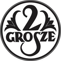 Poland 2 Grosze coin vector design handmade silhouette. - obrazy, fototapety, plakaty