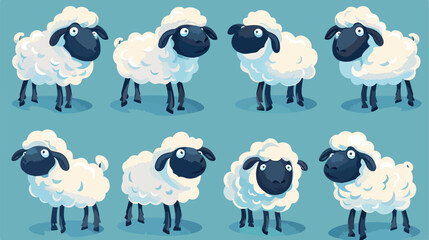 Cute Cartoon sheeps characters set Vector illustration