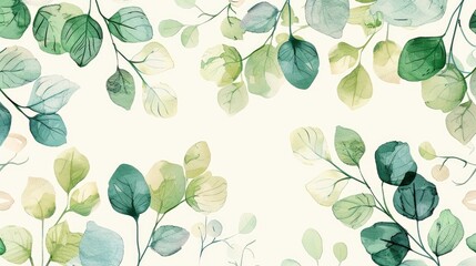 Fototapeta premium Spring Nature Background Adorned With Green Tree Leaves, Symbolizing Renewal And Growth, Bringing A Sense Of Vitality And Freshness, Cartoon Background