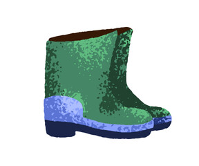 Rubber boots, waterproof wellies. Rainboots for rain protection. Protective footwear, gumboots, seasonal galoshes pair for wet rainy weather. Flat vector illustration isolated on white background