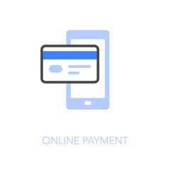 Simple visualised online payment icon symbol with a smartphone and a credit card.