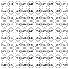 600 to 700 number label stickers template vector file.