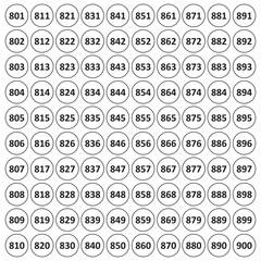 800 to 900 number label stickers template vector file.