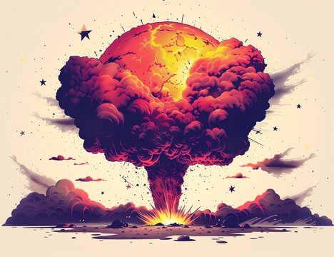 A mushroom cloud rises from a nuclear explosion