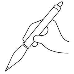 Hand holding pen line art vector illustration