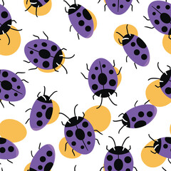 Fashion animal seamless pattern with colorful ladybird on white background. Cute holiday illustration with ladybags for baby. Design for invitation, poster, card, fabric, textile