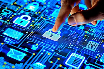 Fototapeta premium Safeguard mobile data with advanced encryption and digital firewall security, protecting communications through secure internet portals.