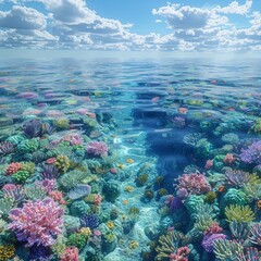 Underwater coral reef with colorful fish swimming around