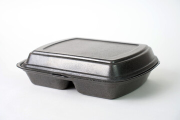 Disposable food container on a white background with copy space