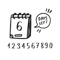 Doodle calendar symbol for days left for promotion icon. hand drawn isolated style