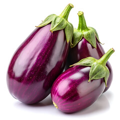 Photo of eggplants, isolated on white background
