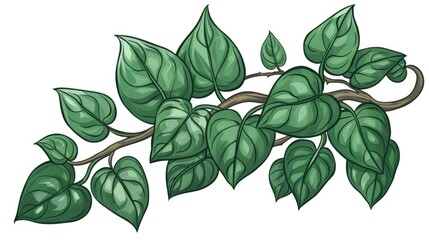 Green Leaves Of The Javanese Treebine Grape Ivy, Intertwining With Each Other In A Dance Of Life And Growth, Cartoon Background