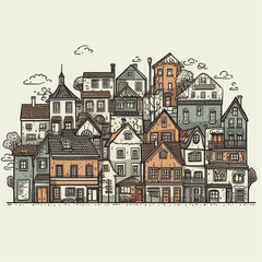 Fototapeta premium An intricate illustration showcasing a bustling cityscape filled with a multitude of residential buildings