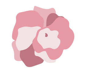 Abstract pink rose head in flat design. Spring blooming blossom closeup. Vector illustration isolated.