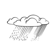 Simple linear black ink hand drawn cloud with rain. Sketch vector illustration.