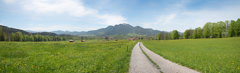 hiking route around tourist resort Lenggries, view to Brauneck mountain
