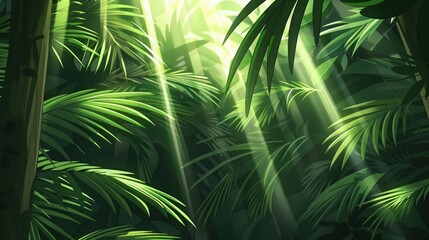 Light And Shade Cast On A Palm Leaf Background, Adding Depth And Dimension To The Scene, Evoking Feelings Of Warmth And Tranquility, Cartoon Background