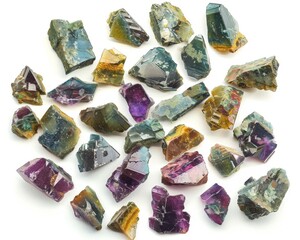 A pile of rough fluorite crystals - obrazy, fototapety, plakaty