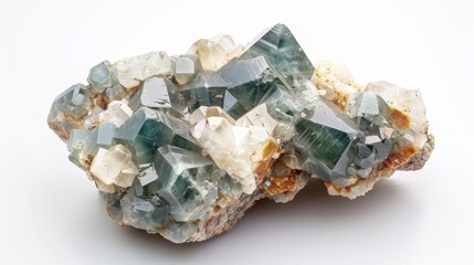 Fluorite crystal with white quartz - obrazy, fototapety, plakaty