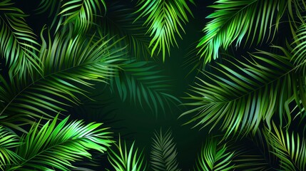 Lush Palm Leaves In A Beautiful Green Jungle, Cartoon Background