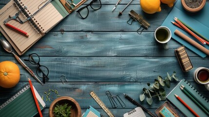 table with school supplies teacher's day background