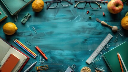 table with school supplies teacher's day background