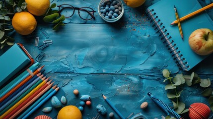 table with school supplies teacher's day background