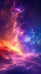 This digitally crafted image offers an abstract take on cosmic landscapes, with glowing nebulae ascending from fiery depths