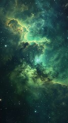 Obraz premium This vibrant artwork captures a mystical green nebula, with glowing gases and dust illuminating the depths of space