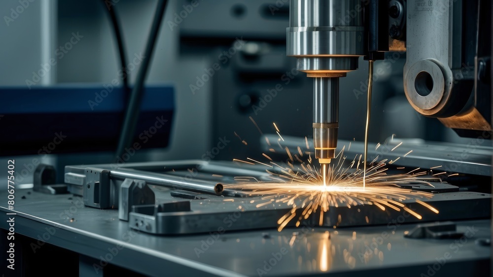 Poster cnc milling machine in action with sparks flying