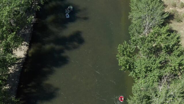 Drone footage of people floating down boise river in summer