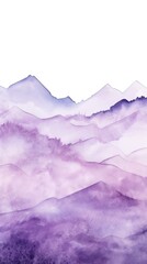 Purple tones watercolor mountain range on white background with copy space display products blank copyspace for design text photo website web banner 