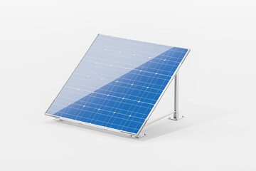A standalone solar panel on a white background, representing green energy and sustainability, 3D Rendering.