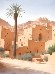 Biskra Algeria Country Landscape Illustration Art