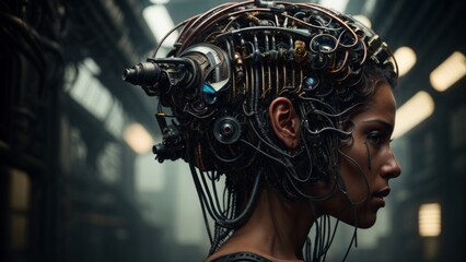 頭に装置を付けた女性,Generative AI AI画像
