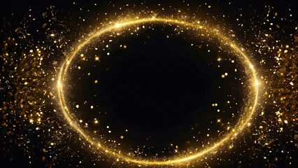 Glittering gold circles on a dark background with sparkles
