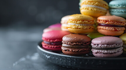 Macarons, colorfur dessert, gourmet sweets, food photography