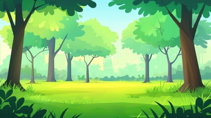 Obraz premium Blur Green Park Garden Outdoor Background, Providing A Serene And Tranquil Setting, Cartoon Background