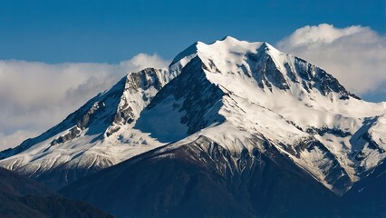 Fototapeta premium Snow covered mountain peaks against a clear blue sky