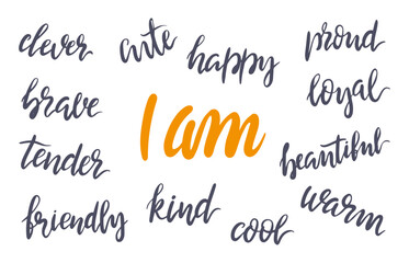 Love myself concept. Handwritten sketch inspirational words about person. Youself support, helping and motivation. Self love neoteric vector design