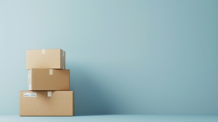 Stack of Cardboard Boxes Against Blue Wall