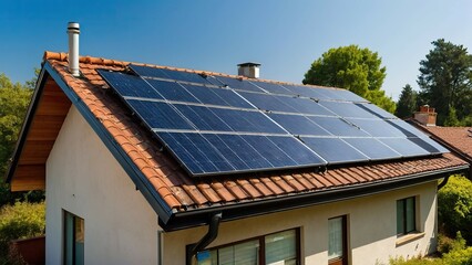 Solar panels on a rooftop bask in the sunlight