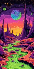 AI generated illustration of an abstract, surrealistic, extraterrestrial landscape
