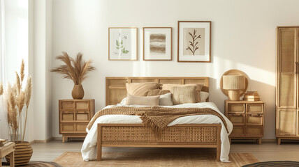 Scandi-style bedroom with wicker chairs