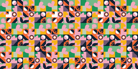 Geometric pattern pink hearts vector pattern seamless texture for packaging banner poster design elements