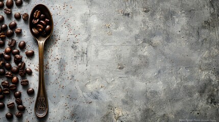 A spoon with coffee beans, white studio environment.
