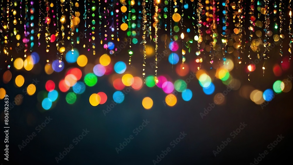 Poster dazzling multicolor bokeh effect on a dark background