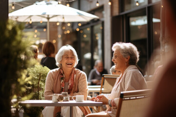 Joyful Senior Friends at a Café