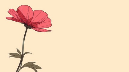 Naklejka premium A solitary red flower against a beige backdrop; its green stem anchors it in the image's center